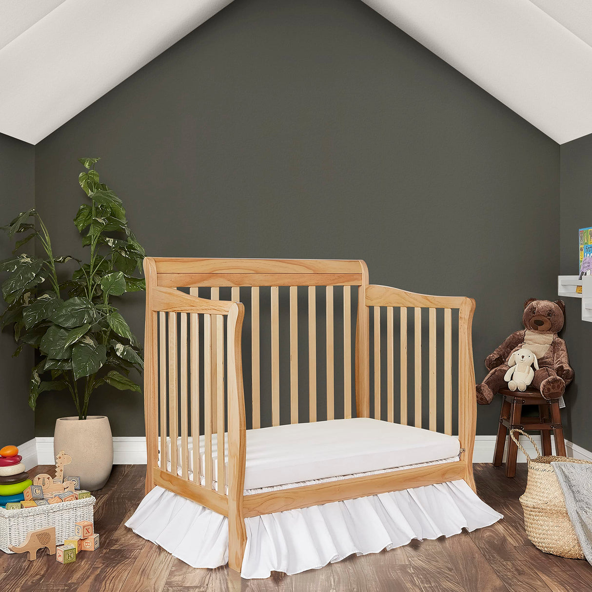 Aden 4-in-1 Convertible Mini Crib In Natural, Greenguard Gold Certified, Non-Toxic Finish,