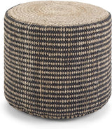 Larissa Round Pouf, Footstool, Upholstered in Natural Hand Braided Jute