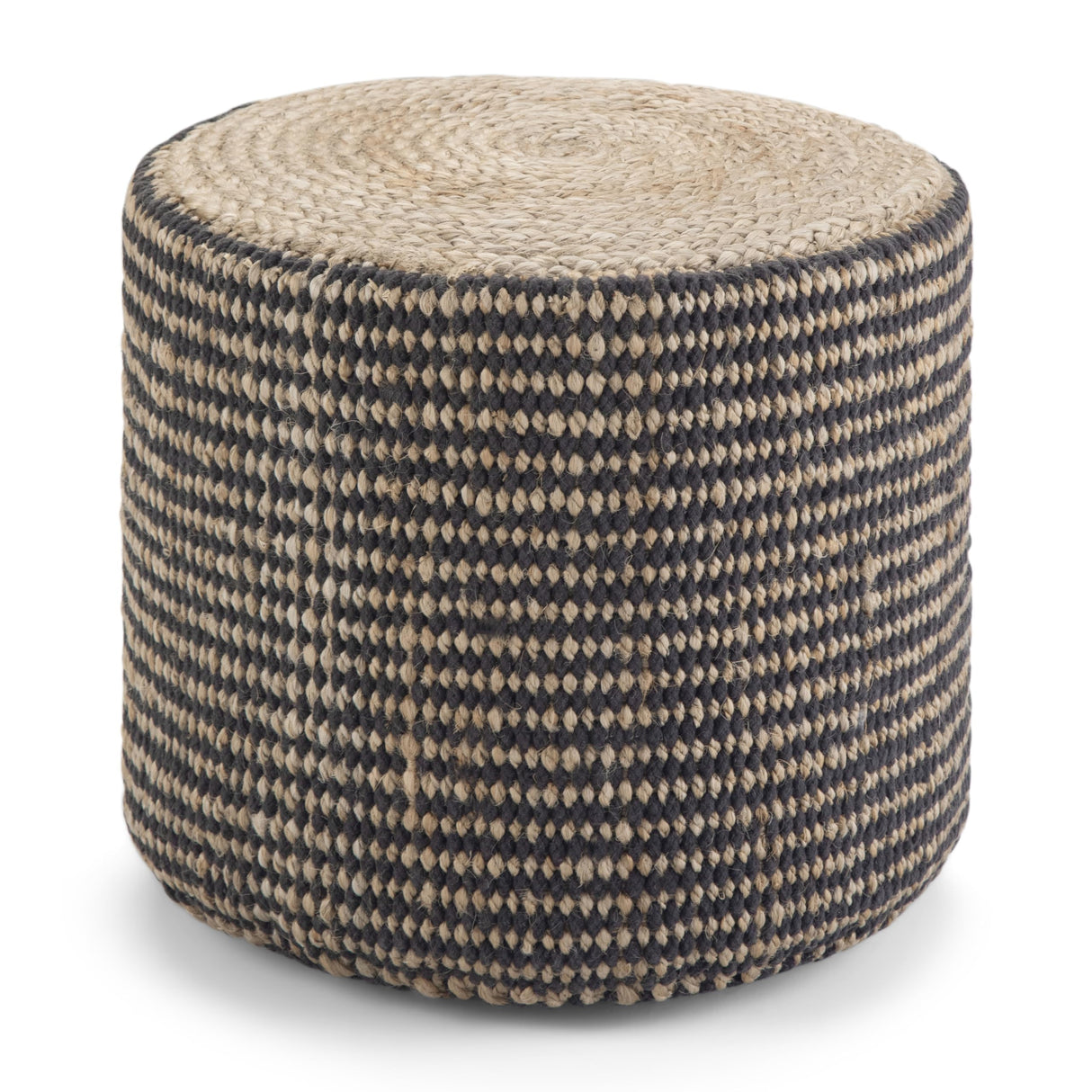 Larissa Round Pouf, Footstool, Upholstered in Natural Hand Braided Jute