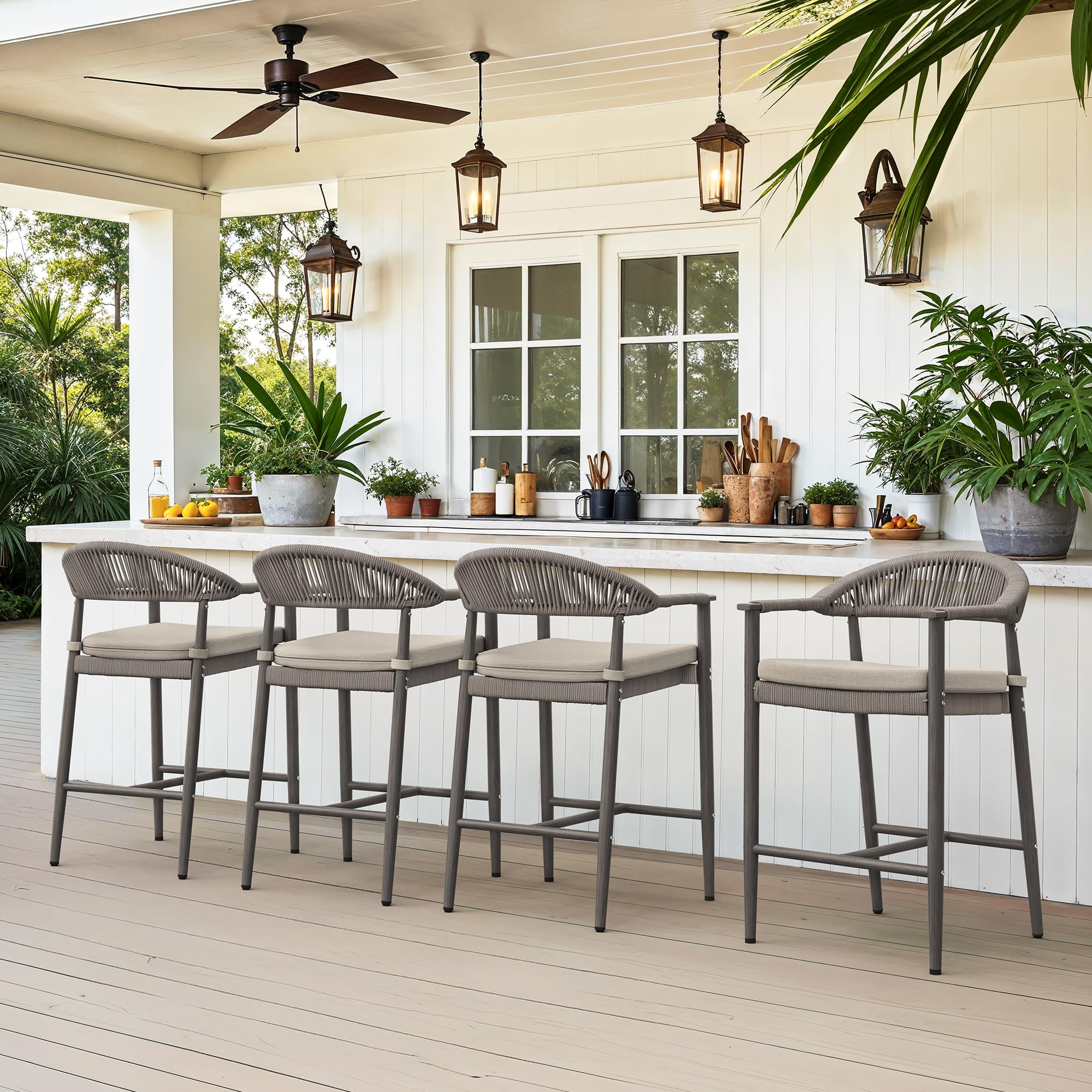 Bar Stools Set of 4, 24.8'' Aluminum Outdoor Bar Stool