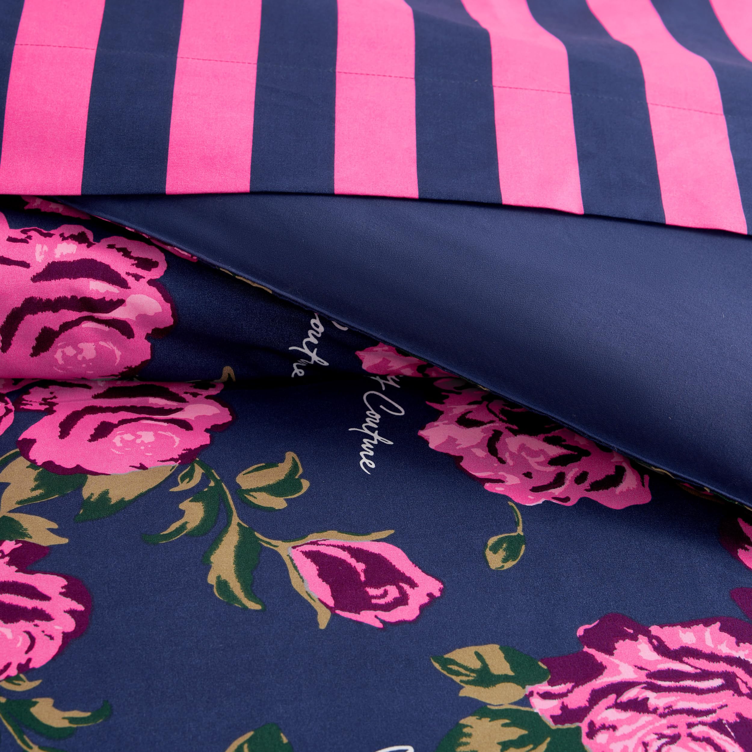 8-Piece Full Comforter Set - Navy & Pink Rose Logo
