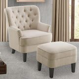 Accent Chair and Ottoman Set - Button Tufted Armchair for Living Room, Bedroom