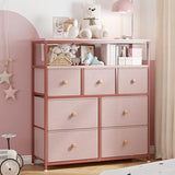 Pink Dresser, Dresser for Bedroom with 7 Drawers, Chests of Drawers & Fabric Dresser