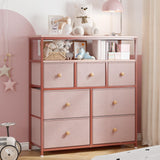 Pink Dresser, Dresser for Bedroom with 7 Drawers, Chests of Drawers & Fabric Dresser