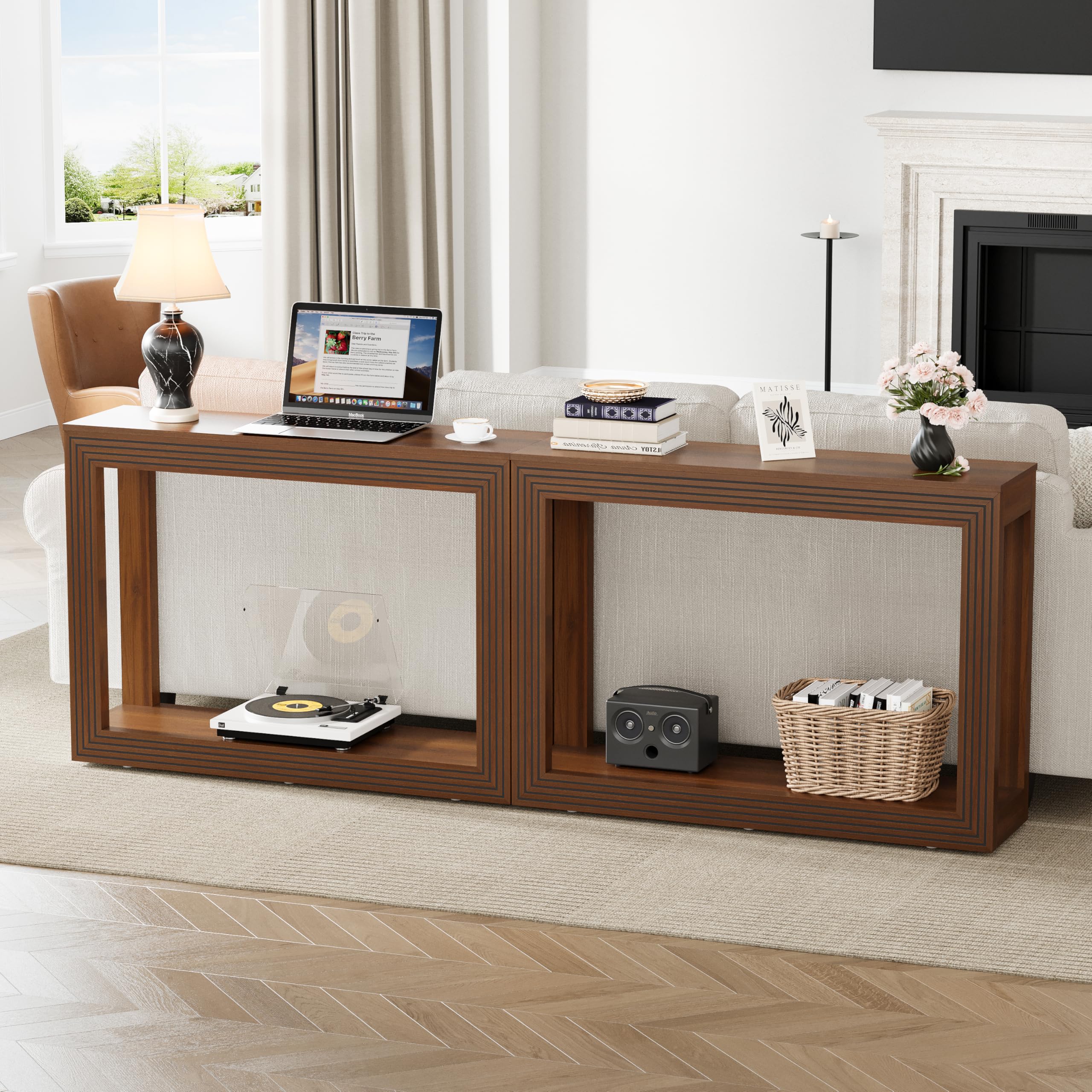 Fluted Entryway Console Table with Storage Shelf