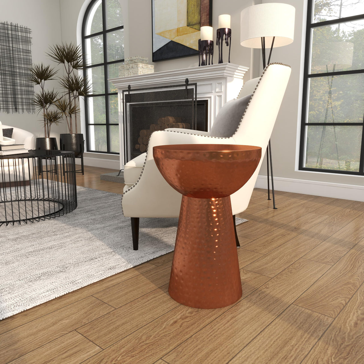 Deco 79 Metal Handmade Side End Accent Table End Table with Hammered Design, Side Table 14" x 14" x 20", Copper - Bircata