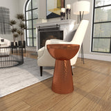 Deco 79 Metal Handmade Side End Accent Table End Table with Hammered Design, Side Table 14" x 14" x 20", Copper - Bircata