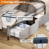 Queen Bed Frame with Upholstered Headboard and Storage,Metal Platform Bed Frame Queen Size with 2 Drawers/LED Lights/Charging Station/Footboard/Metal Slats Support,No Box Spring Needed,Noise Free,Grey