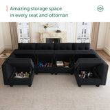 Modular Sectional Sofa Velvet U Shaped Couch with Double Chaises 6 Seater Sectional Sofa with Storage, Black