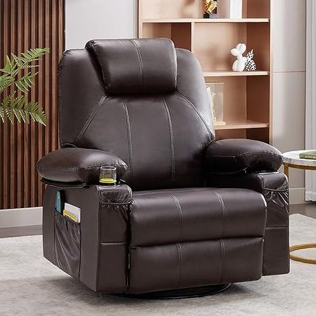 Swivel Rocker Recliner Chair with Heat and Massage, 360 Degree Swivel Rocking Single