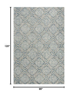 8x10 Abstract Area Rug - Handmade Wool in Blue & Grey