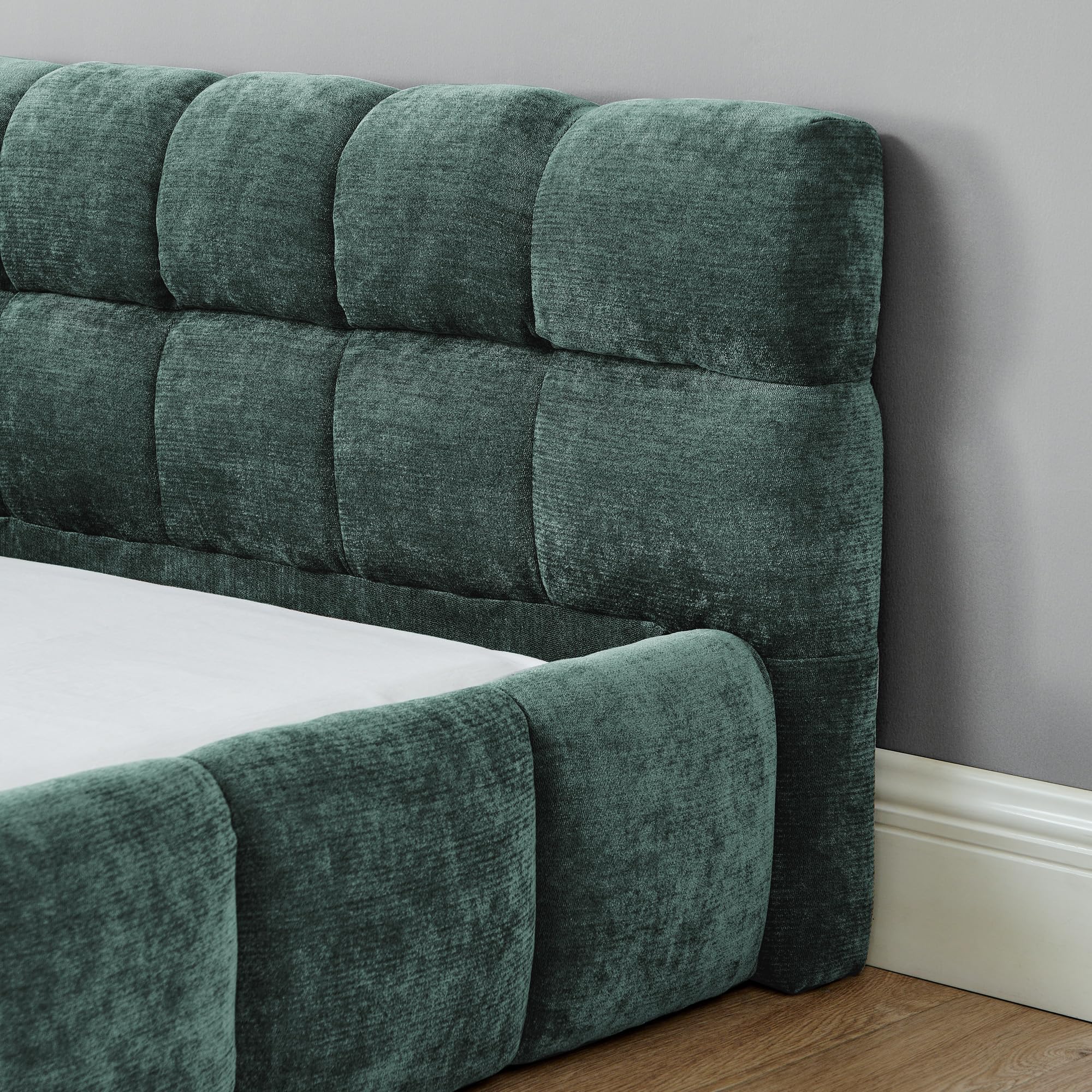 King Size Upholstered Platform Bed - Blue Green Chenille