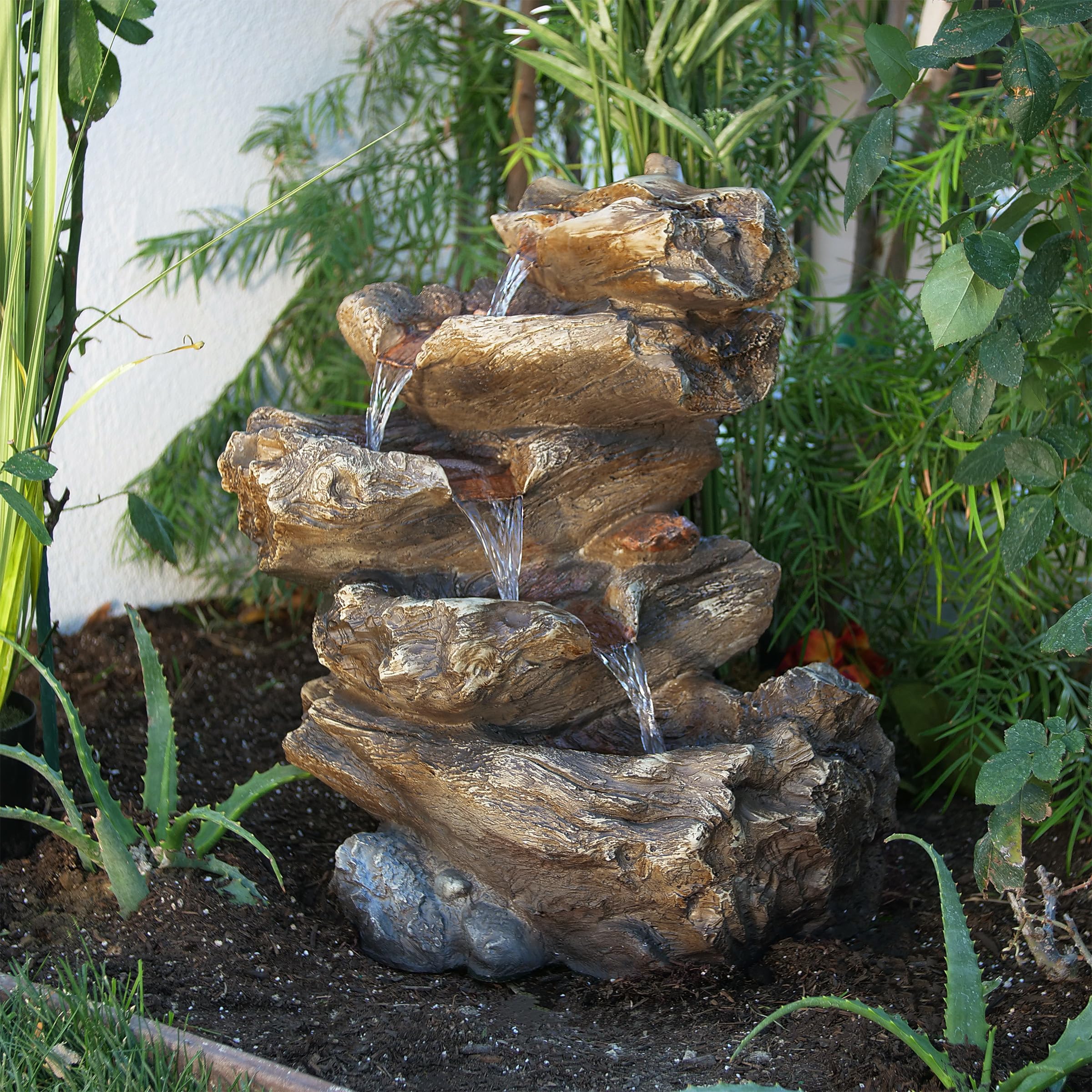 WIN1087 Indoor/Outdoor Floor Waterfall Fountain with LED Lights, 5-Tiered Rainforest