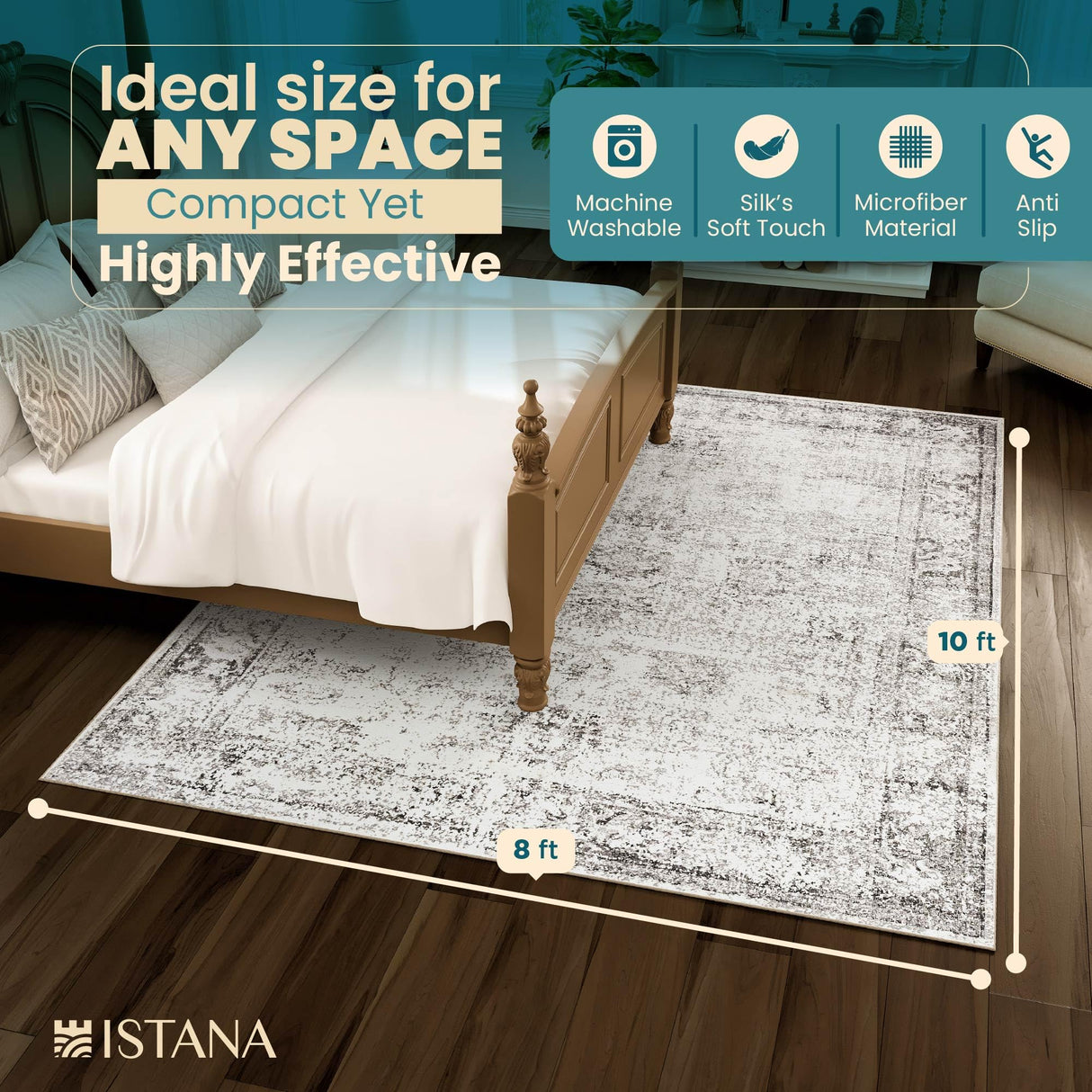 Istana 8x10 Rug – Grey & Beige Area Rug - Foldable Boho Rugs for Living Room 8x10 - Stain Resistant Modern Area Rugs 8x10 - Living Room Area Rugs 8x10 - Eco-Friendly Boho Washable Rug