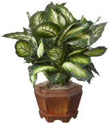 22IN Artificial Triple Golden Dieffenbachia Plant with Decorative Wood Planter