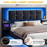 Queen Bed Frame with LED Lights and Charging Station