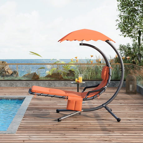 Outdoor Hanging Chaise Lounge Chair Hammock Chair w/Built-in Pillow