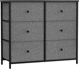 Dresser for Bedroom, Chest of Drawers, 6 Drawer Dresser, Closet Fabric Dresser with Metal Frame, Gray and Black w