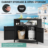 Patio Storage Cabinet, Outdoor Wicker Bar Table Storage Cabinet w/2 Doors