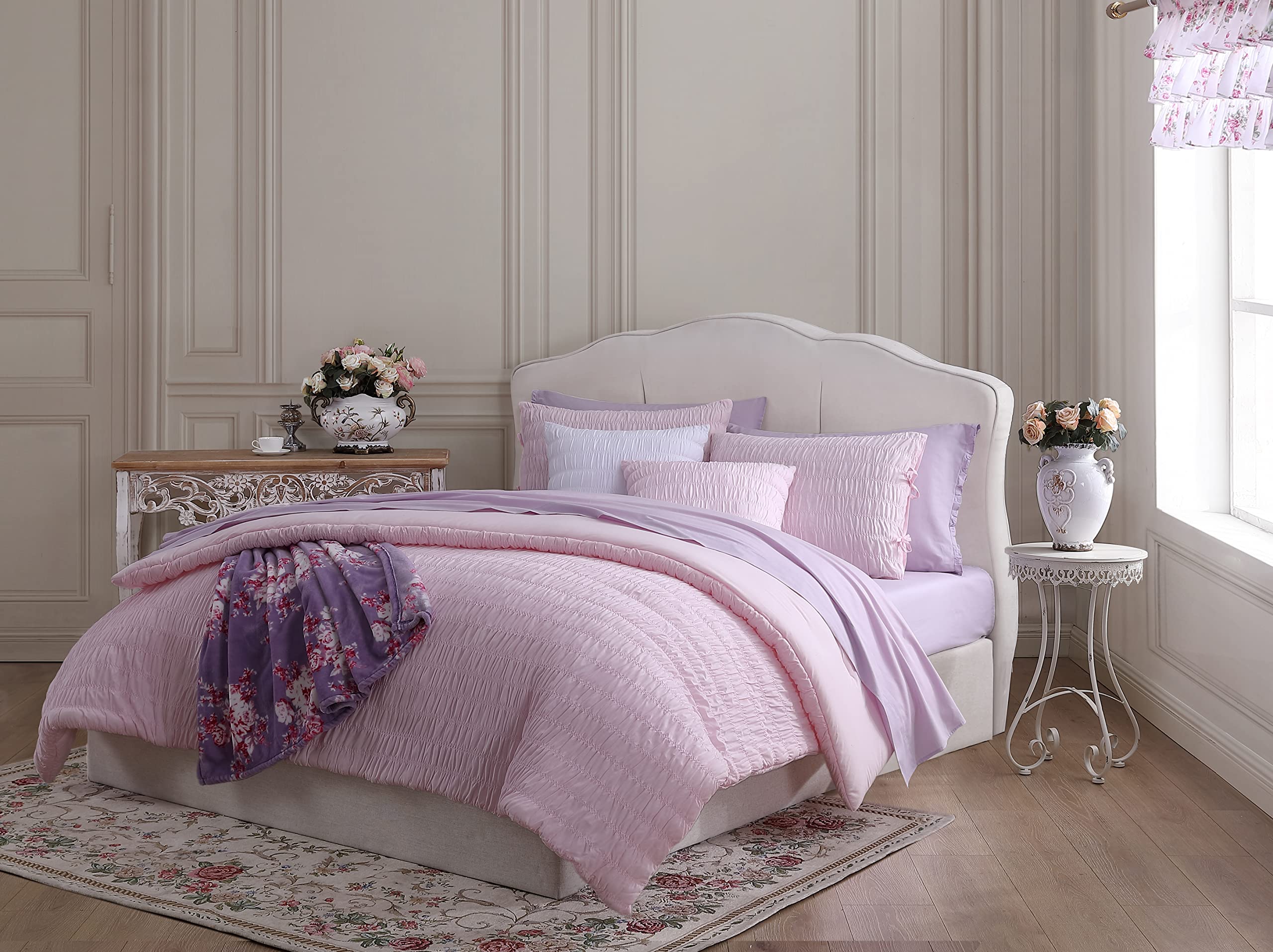 Queen Comforter Set, Reversible Cotton Bedding with Matching Shams, Vintage-Inspired