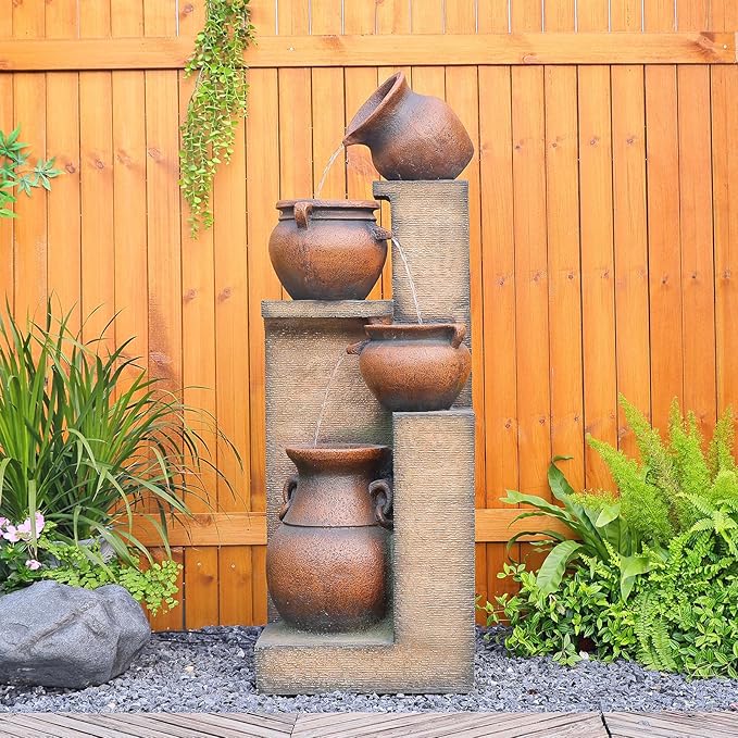 33.9 Inch Waterfall Fountain Outdoor Garden for Patio, Backyard, Deck, Porch and Home