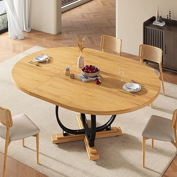 59" Round Extendable Dining Table for 4-6 People