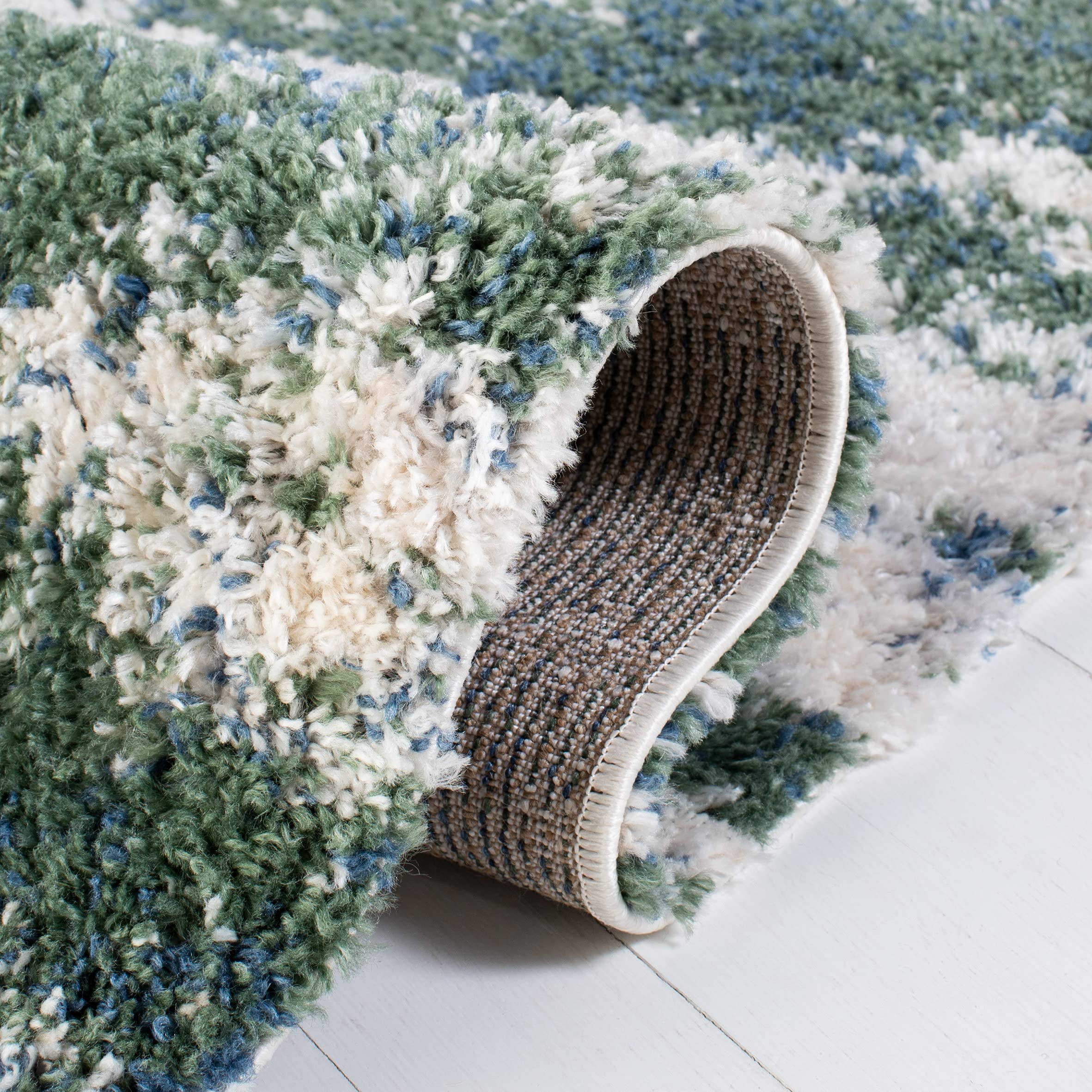 SAFAVIEH Berber Shag Collection Area Rug - 10' x 14', Green & Beige, Modern Abstract Design, Non-Shedding & Easy Care, 1.2-inch Thick Ideal for High Traffic Areas in Living Room, Bedroom (BER219Y)