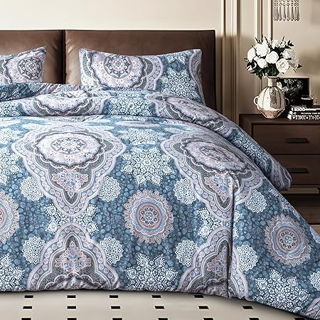 Blue and White Floral Queen Size Comforter Set