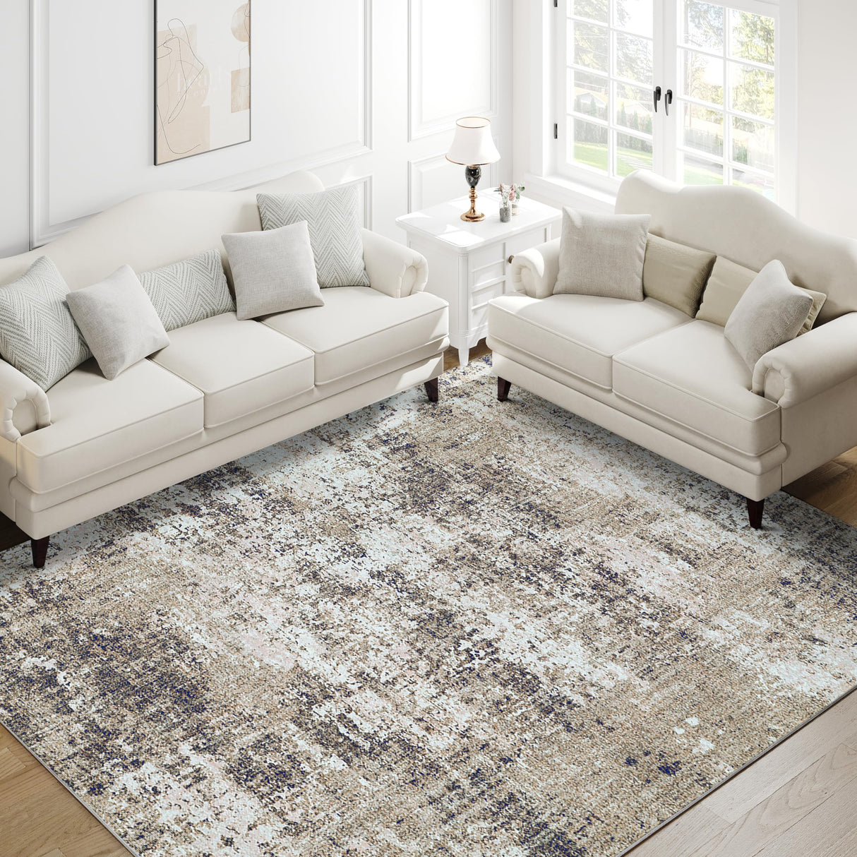 Modern Abstract Taupe Rug 5x7 Machine Washable Living Room Area Rug Kitchen Brown