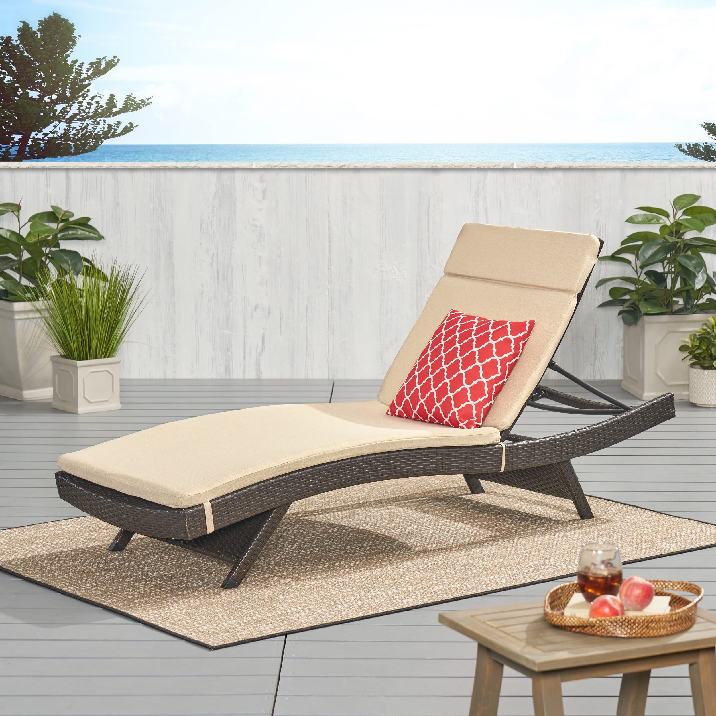 Salem Outdoor Wicker Adjustable Chaise Lounge with Cushions