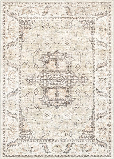 8'x10' Machine Washable Vintage Design Area Rug - Non Slip, Stain Resistant for Home, Office, Machine Washable Area Rugs 8x10, 8x10 Area Rugs for Living Room (Grey Beige 8x10)…