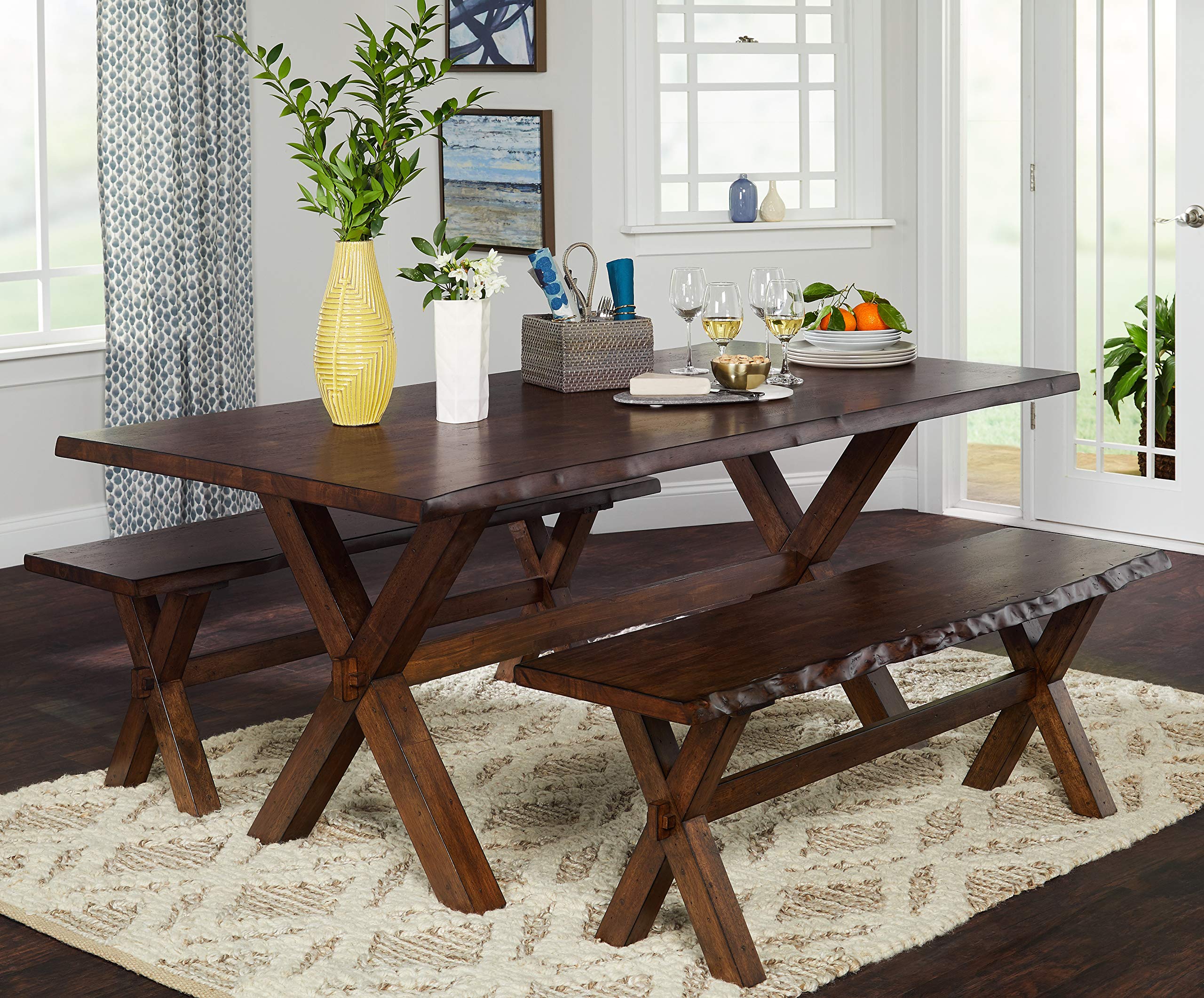 Mandeville Mid Century Wooden Dining Bench,  Brown