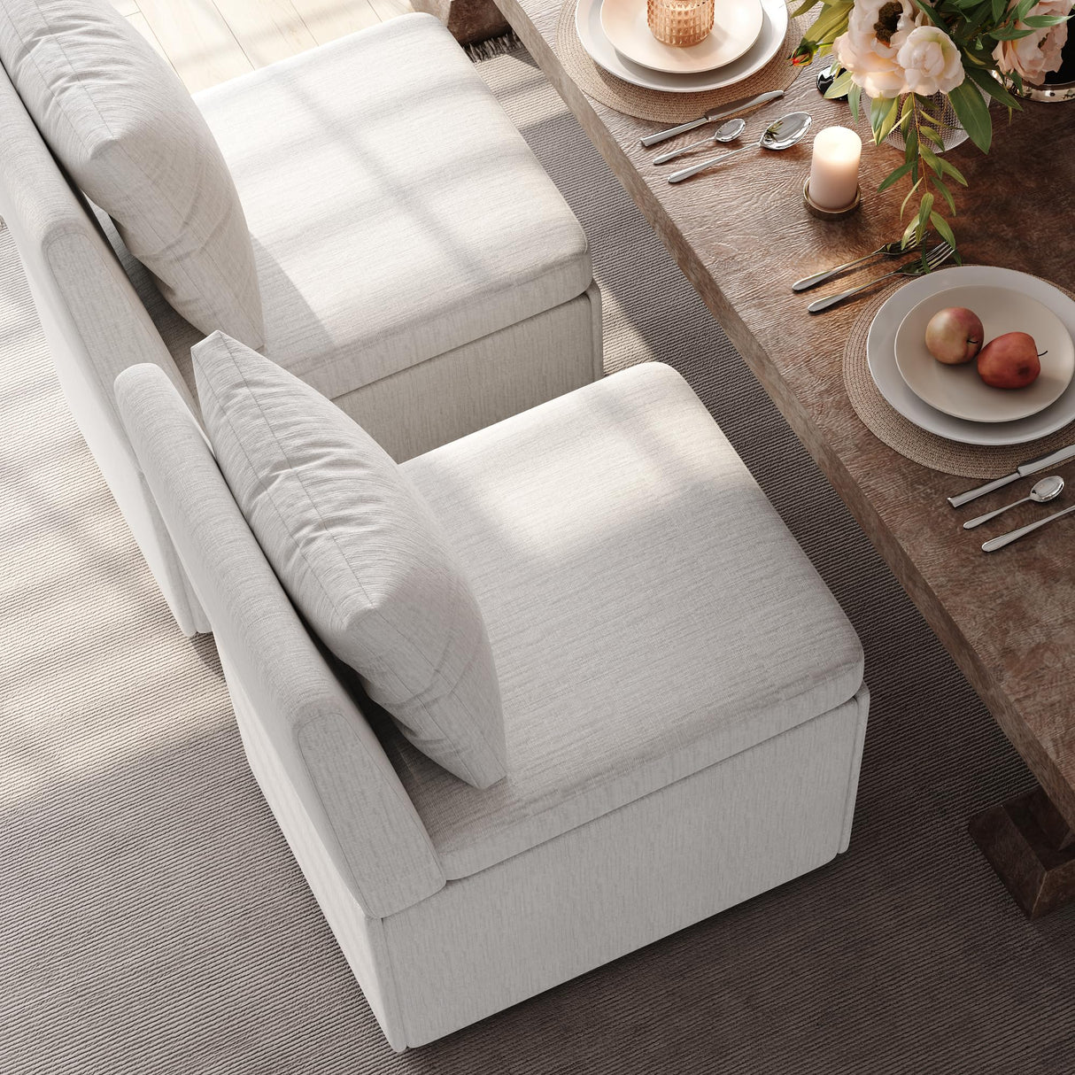 Upholstered Rolling Dining Chairs with Casters Set of 2, Modern Armless Linen Fabric Dining Chairs
