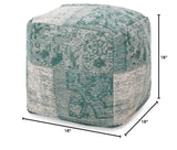 Hannah Hand-Loomed Boho Fabric Cube Pouf, Teal, Beige
