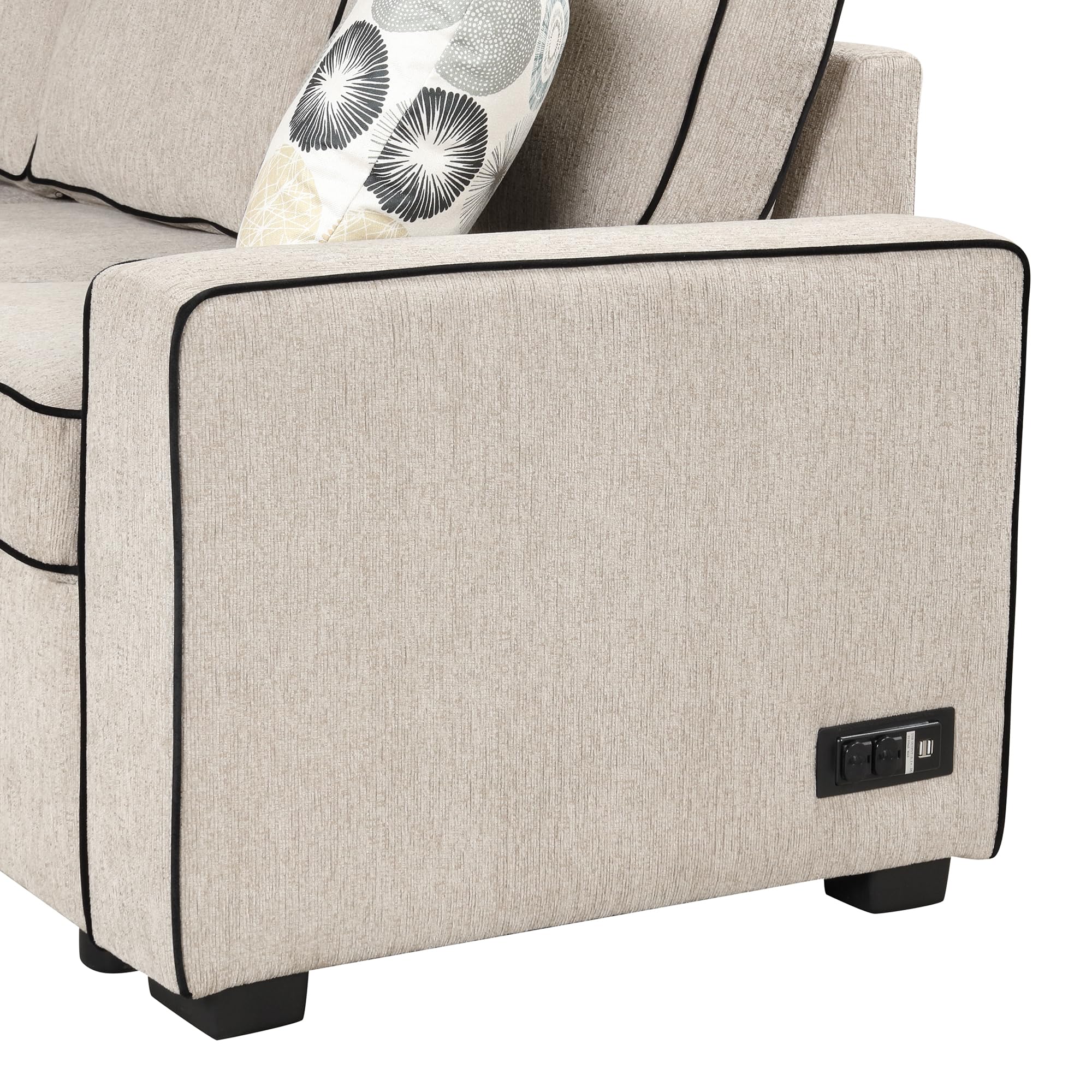 Sectional Sofa Bed L-Shaped, Modern Convertible Corner Sleeper Couch w/2 USB Ports