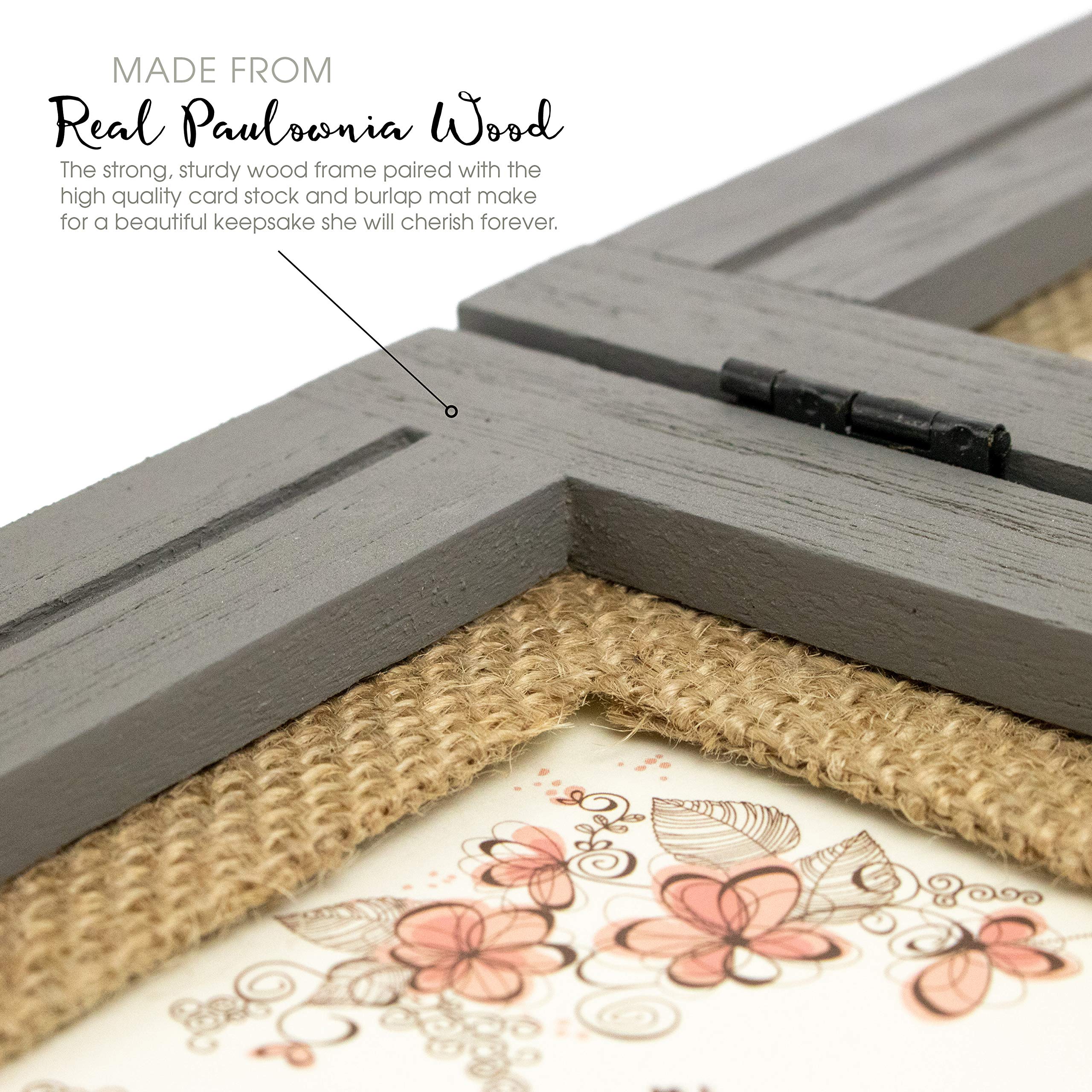 5x7 Rustic Picture Frames - Burlap Mat - Distressed Wood Farmhouse Decor - Hinged Double Frame - Vertical Photos - Brackets for Hanging on Wall or Stand on Table Top or Desk - Gray / Grey