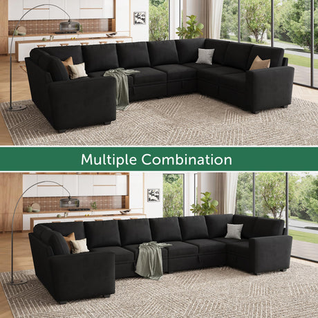 Modular Sectional Couch with Storage, Velvet U-Shaped Sectional Sofa