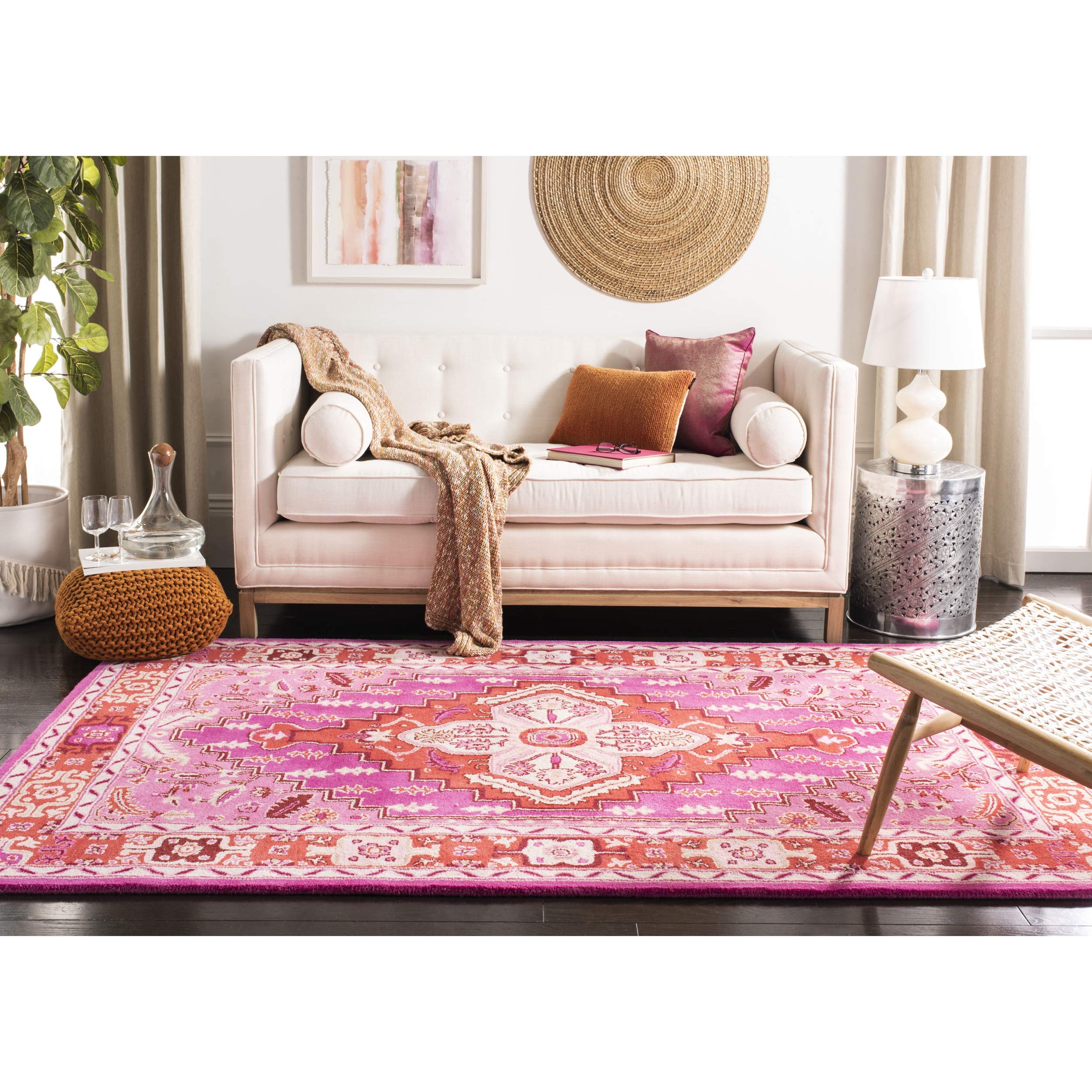 Bellagio Collection Area Rug - 5' x 8', Red & Pink, Handmade Medallion Wool, Ideal
