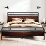 Wooden Headboard and Footboard, Rounded Corner Metal Structure, Heavy Duty Slats