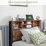 Twin Bed Frame with Bookcase Headboard/USB Charging Station,Metal Platform Bed,