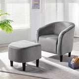 Accent Chair with Ottoman Set, Modern Upholstered Soft Barrel Chair with Footstool