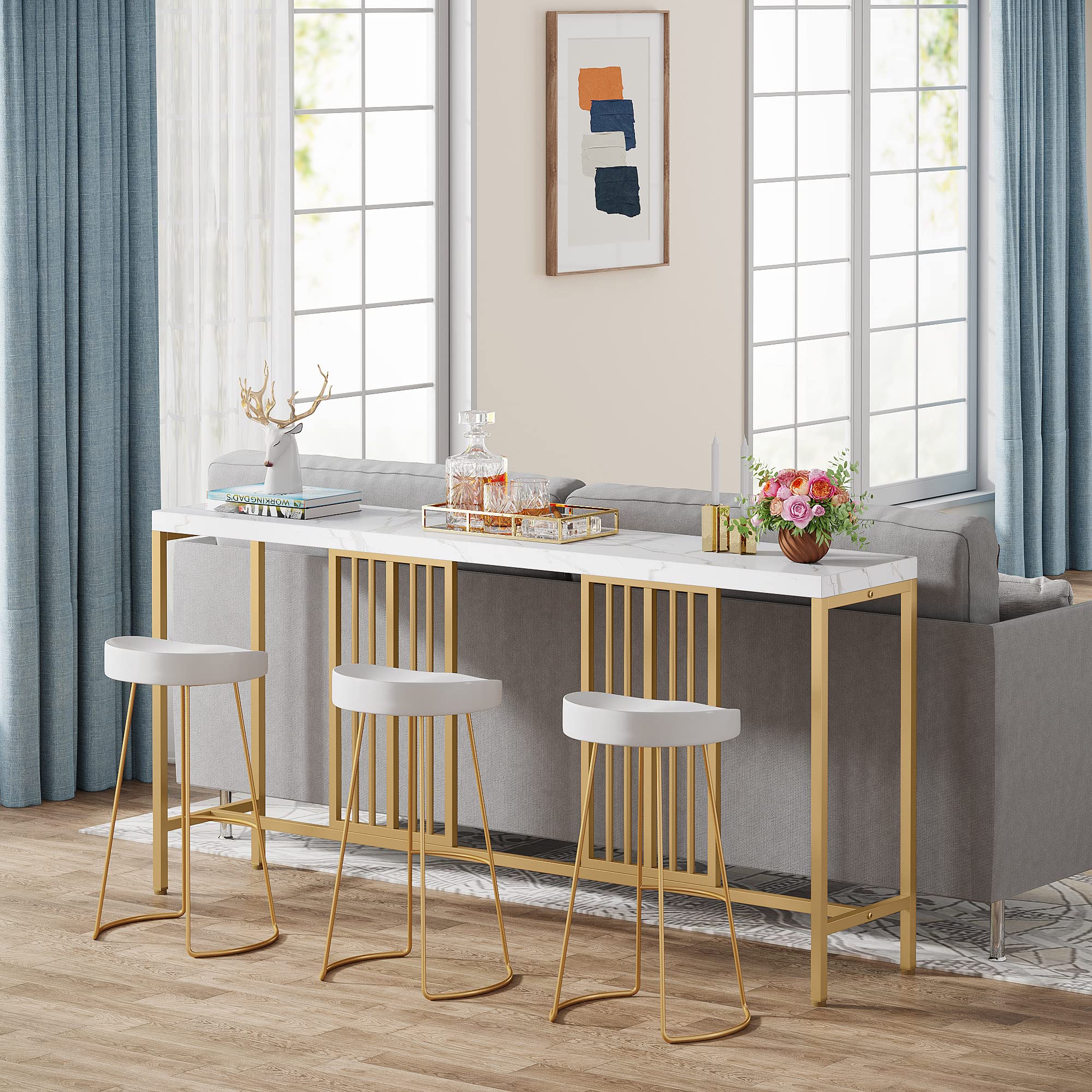 70.9 Extra Long Sofa Console Table, Faux Marble Narrow Entryway