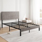 Full Size Upholstered Bed Frame with Tufted Headboard and Metal Slats Support, Heavy