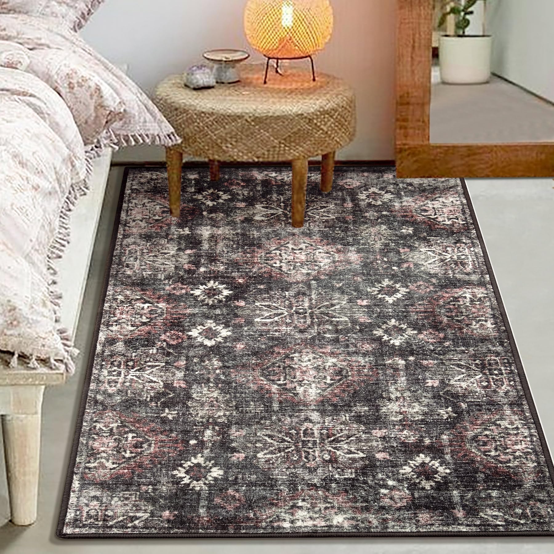 Black Rug 3’x5’ Washable Area Rugs for Bedroom Living Room Kitchen Entryway