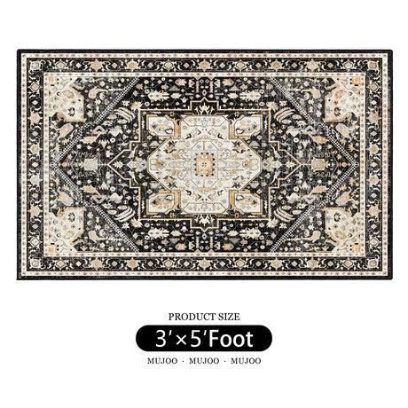 Black Rug 3'x5' Washable,Boho Small Area Rugs for Bedroom Entryway Living