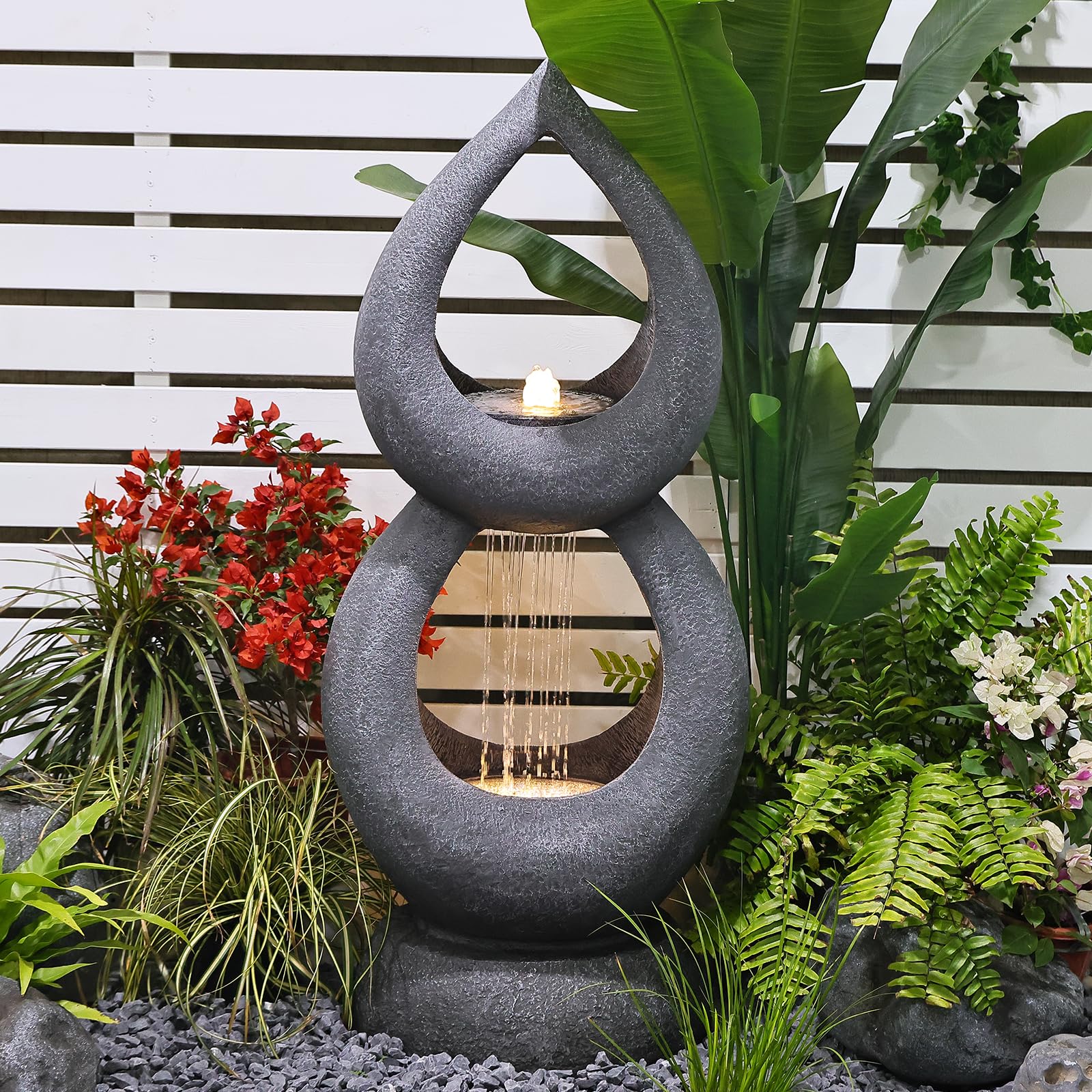 Garden Fountains Outdoor Water Fountain - 44.5 Inches 2 Tired Modern Indoor Floor