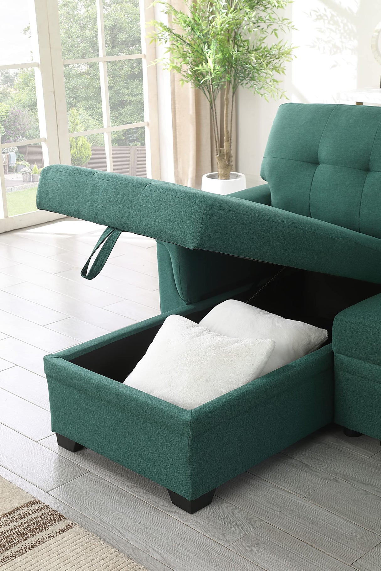 Lucca Green Sectional Sleeper Sofa - Versatile Sleeper Couch & Sofa Bed with Storage