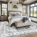 Boho Area Rug 8x10 Large Rug: Washable Non-Slip Rugs Chenille Print Rug Soft Low-Pile Indoor Vintage Carpet for Living Room Bedroom Dining Table Kitchen Home Office(Grey, 8'x10')