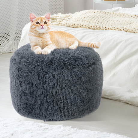 Fluffy Pouf Ottoman with Down-Alternative Filling, Stuffed Round Faux Fur Pouf