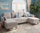 Sectional Sofa, Chenille U-Shaped Couch with Chaises and 2 Armrest Pillows,